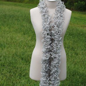 Crochet Gray with Silver Lining Ruffle Scarf/New